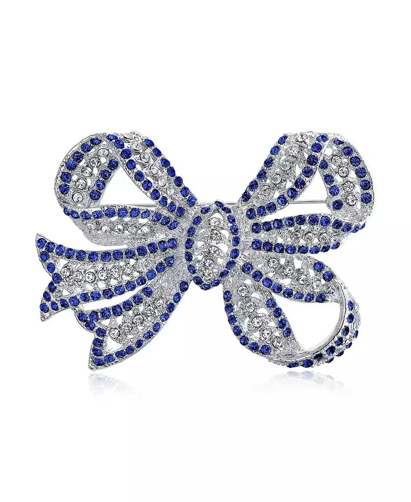 Bling Jewelry Victorian Style Royal Style Crystal Pave Filigree Ribbon Brooch Pin Silver Plated