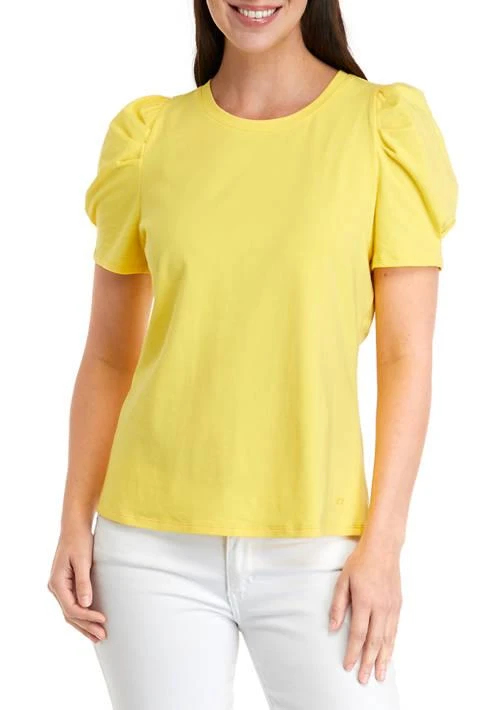Crown & Ivy™ Ivy Womens Short Puff Sleeve Pleated Top 1