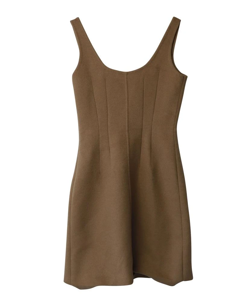 Prada Beaded Ruffle Sleeveless Dress in Nude Brown Wool 5