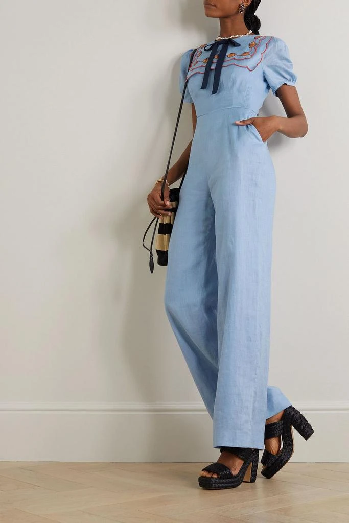 Saloni Marlowe bow-detailed embellished linen jumpsuit 2