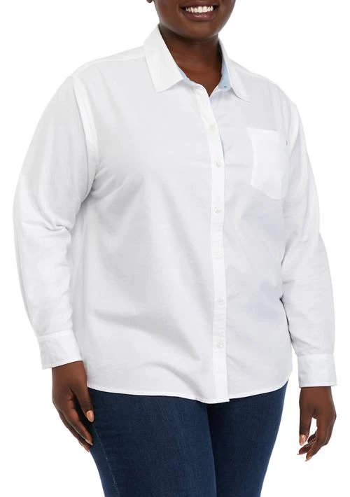 Crown & Ivy™ Ivy Plus Size Long Sleeve Oxford Boyfriend Shirt 1