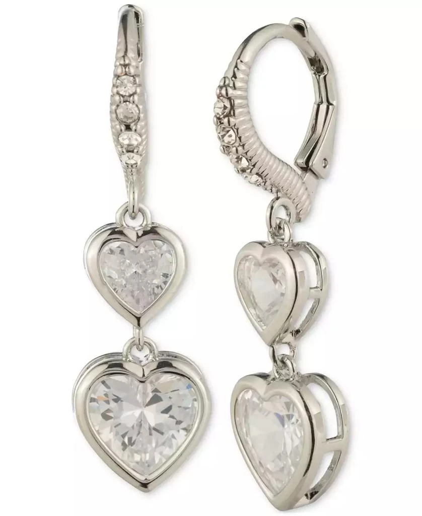 Givenchy Silver-Tone Crystal Double Heart Leverback Drop Earrings 1