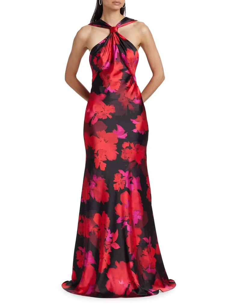 Monique Lhuillier Mallory Floral Satin Halterneck Gown 2