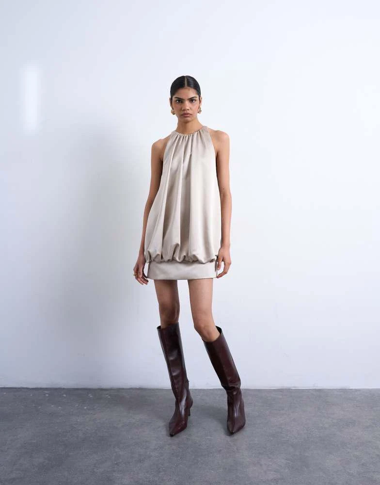 Topshop Topshop bubble hem mini dress in oyster satin twill 2