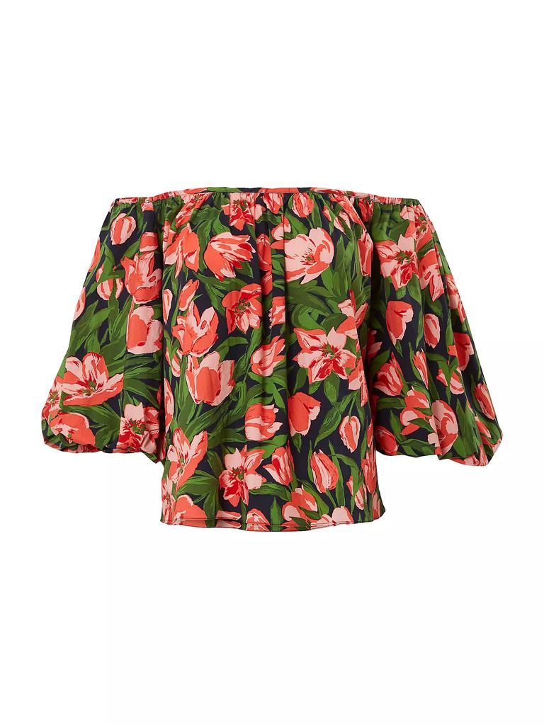 Carolina Herrera Floral Stretch-Cotton Puff-Sleeve Off-the-Shoulder Top