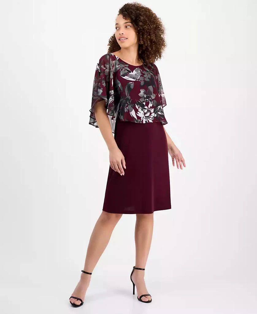 Connected Petite Floral Cape-Overlay Sheath Dress 1