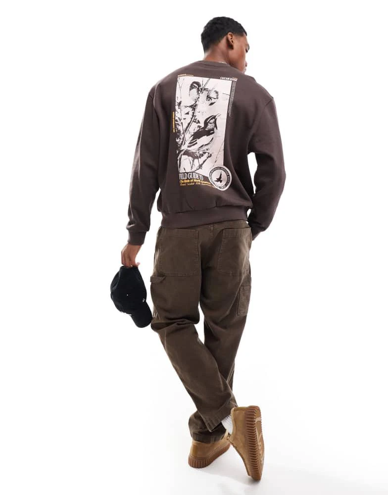 ASOS ASOS DESIGN oversized sweatshirt with photographic back bird print in brown 4