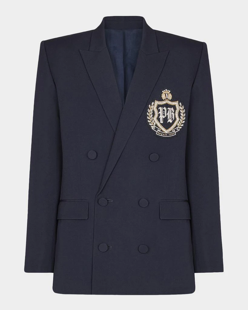 Balmain Men
s Crystal Crest Wool Double-Breasted Blazer 1