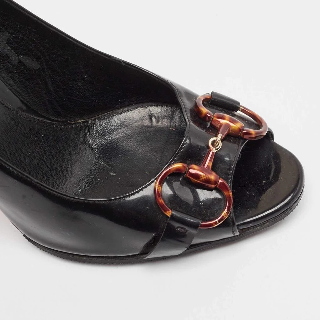 Gucci Gucci Black Patent Leather Horsebit Peep Toe Pumps Size 37 7