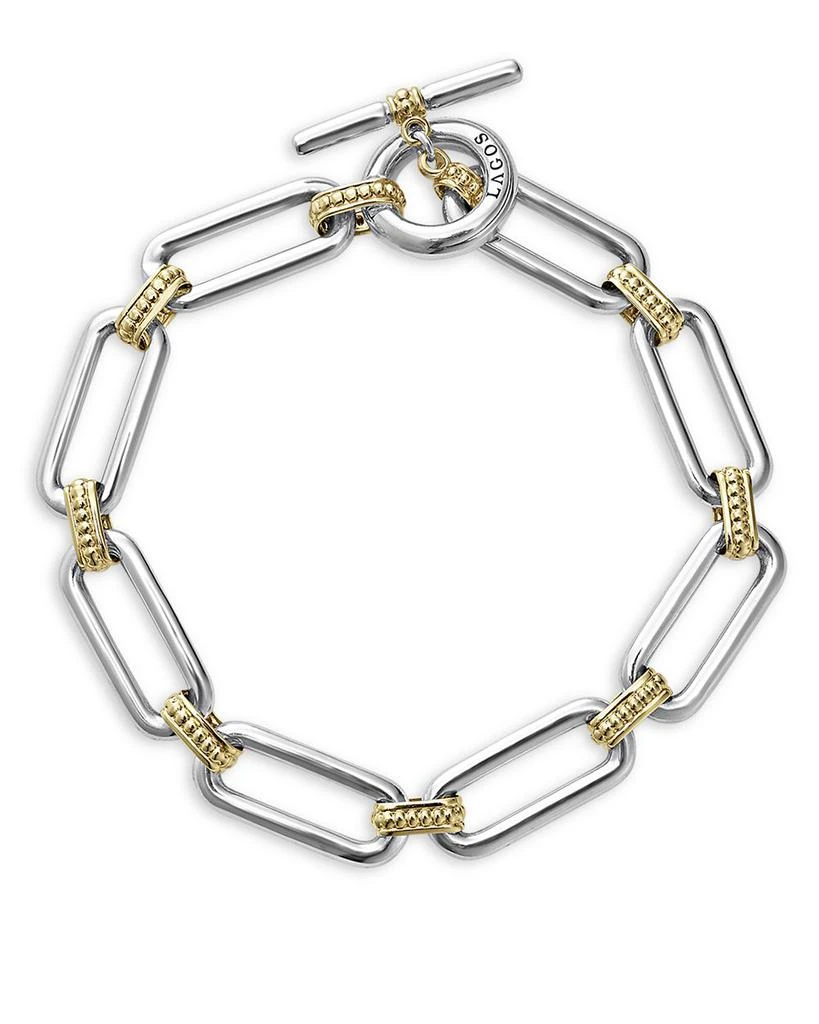 LAGOS 18K Yellow & Sterling Silver Signature Caviar Large Link Toggle Bracelets 1