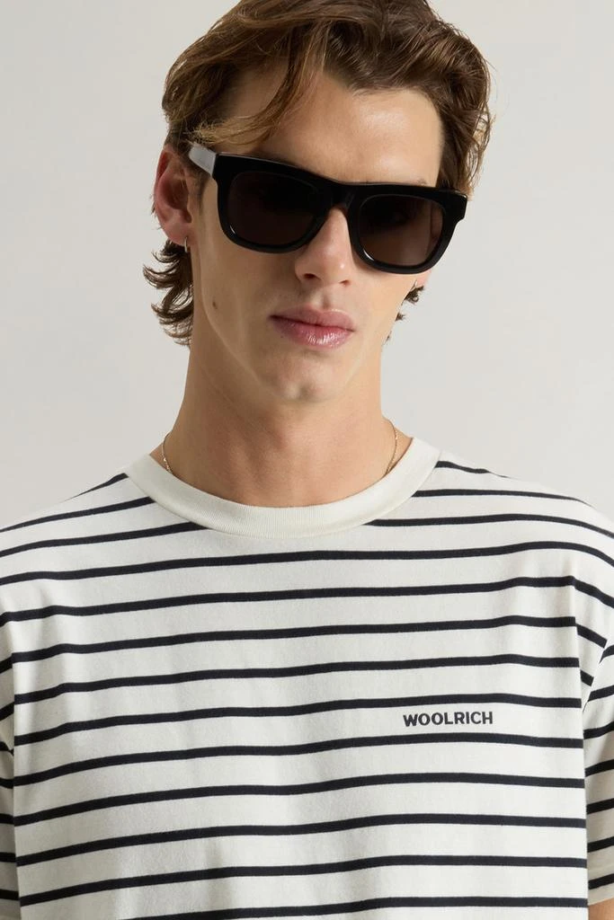 Woolrich Striped Pure Cotton T-Shirt with Logo - Men - White 4