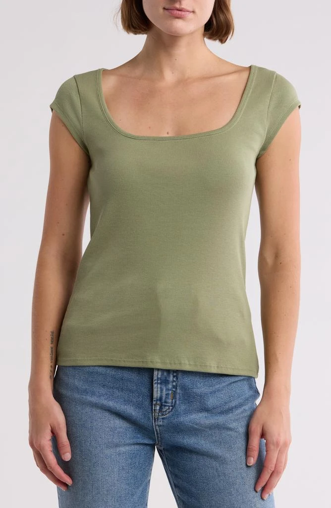 Melrose and Market Cap Sleeve Cotton Blend T-Shirt 1