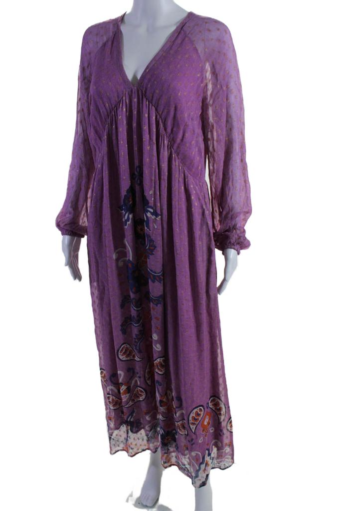 CHUFY Chufy Women's V-Neck Long Sleeves Fit Flare Paisley Orchid Maxi Dress