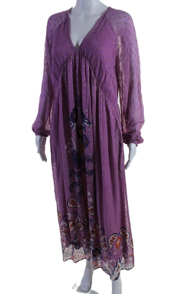 CHUFY Chufy Women's V-Neck Long Sleeves Fit Flare Paisley Orchid Maxi Dress 2