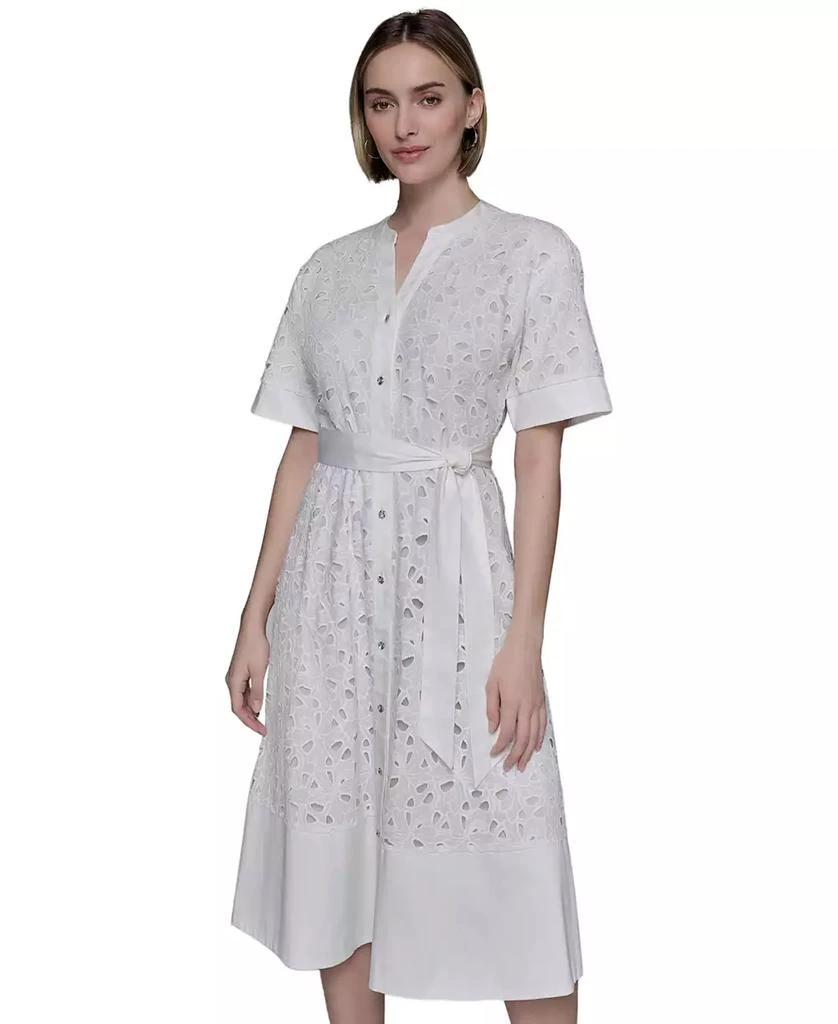 Karl Lagerfeld Paris Women's Eyelet Cotton A-Line Shirtdress 2