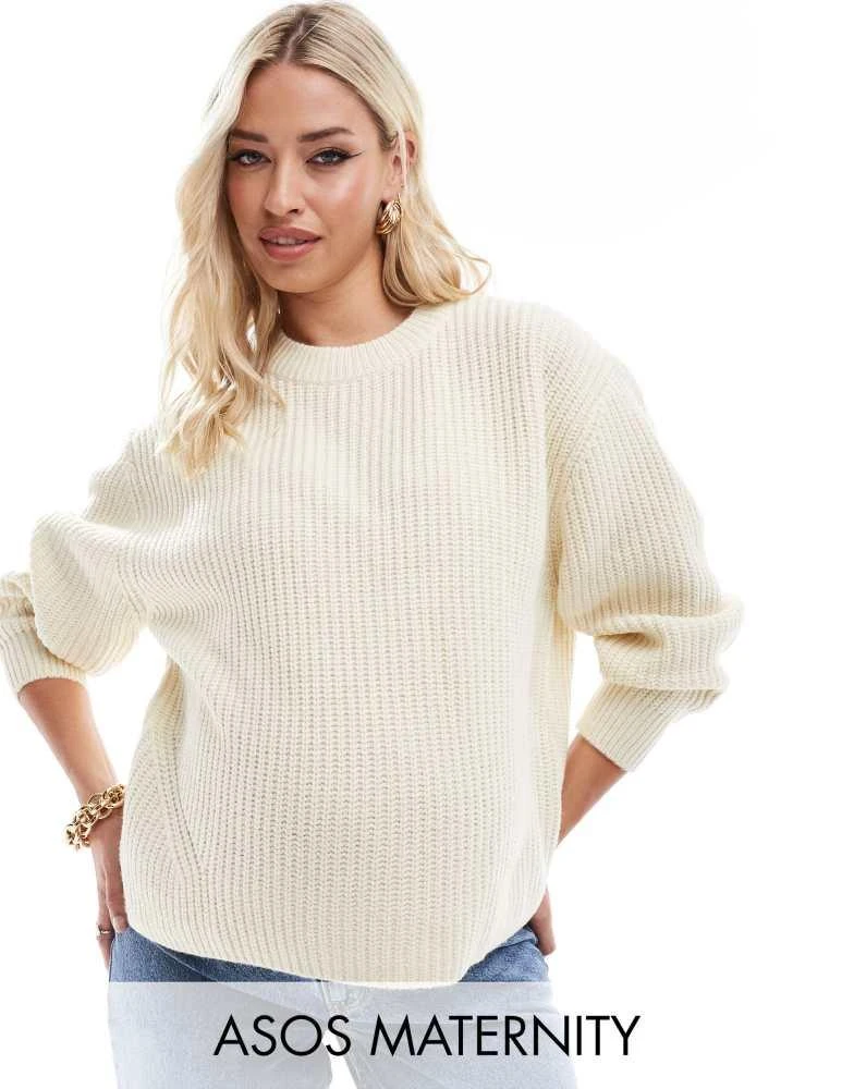 ASOS ASOS DESIGN Maternity chunky crew neck rib jumper in cream 1