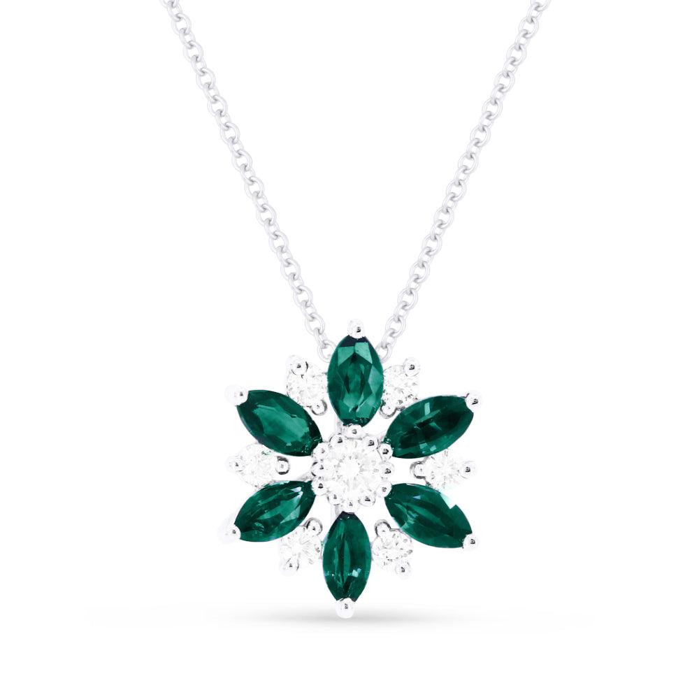 SSELECTS 0.56Ct Emerald 16"pendant Necklace In 14K White Gold