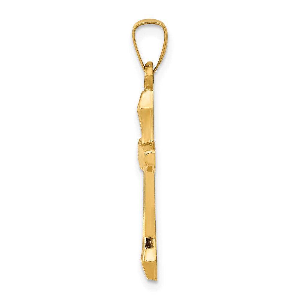 Diamond2Deal 14k Yellow Gold Textured and Polished Latin Cross Pendant