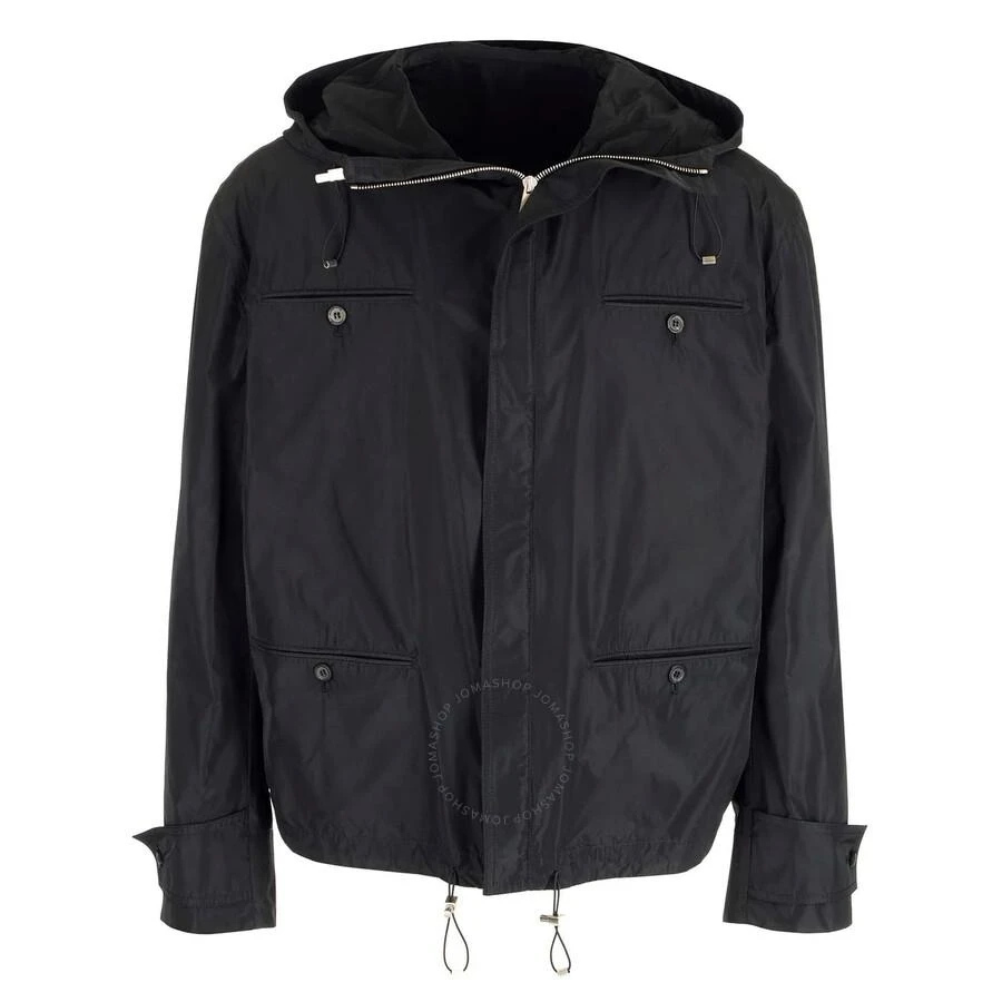 Salvatore Ferragamo Black Taffeta Drawstring Hooded Jacket 1