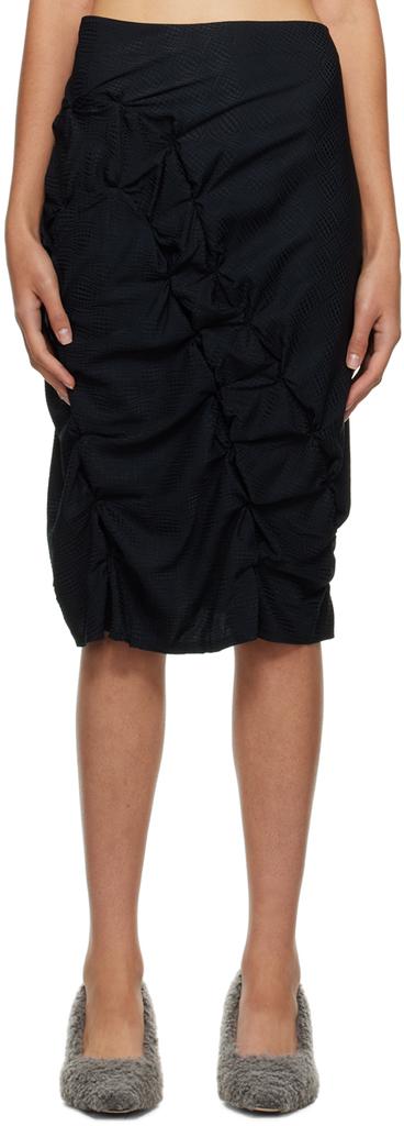 RUI Black Ruched Midi Skirt