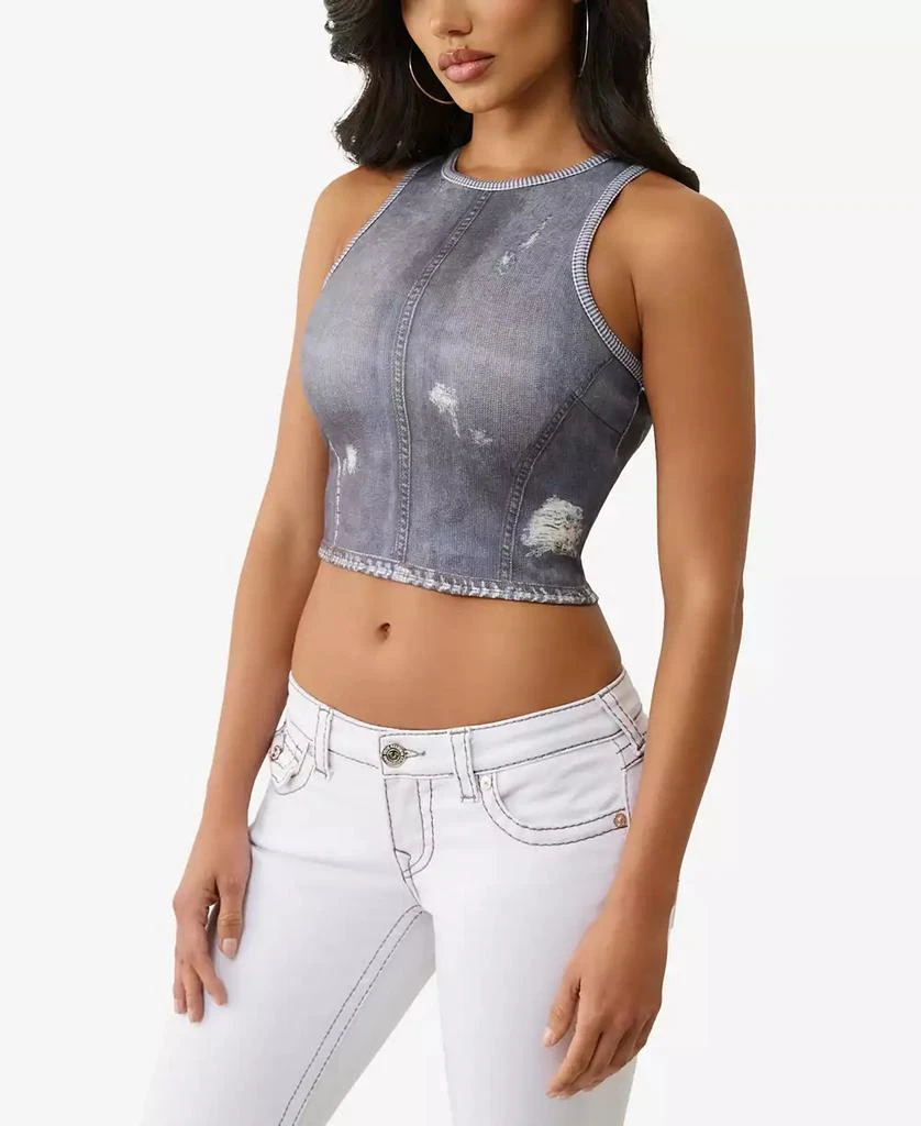 True Religion Women's Indigo Terry Crew Neck Top 3