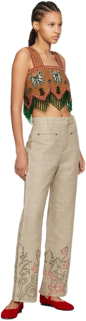 Bode Beige Embroidered Trumpetflower Murphy Trousers 4