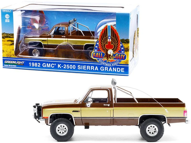 Greenlight 1982 GMC K-2500 Sierra Grande Pickup Brown Gold Sides Fall Guy Stuntman Association The Fall Guy TV Series 1/18