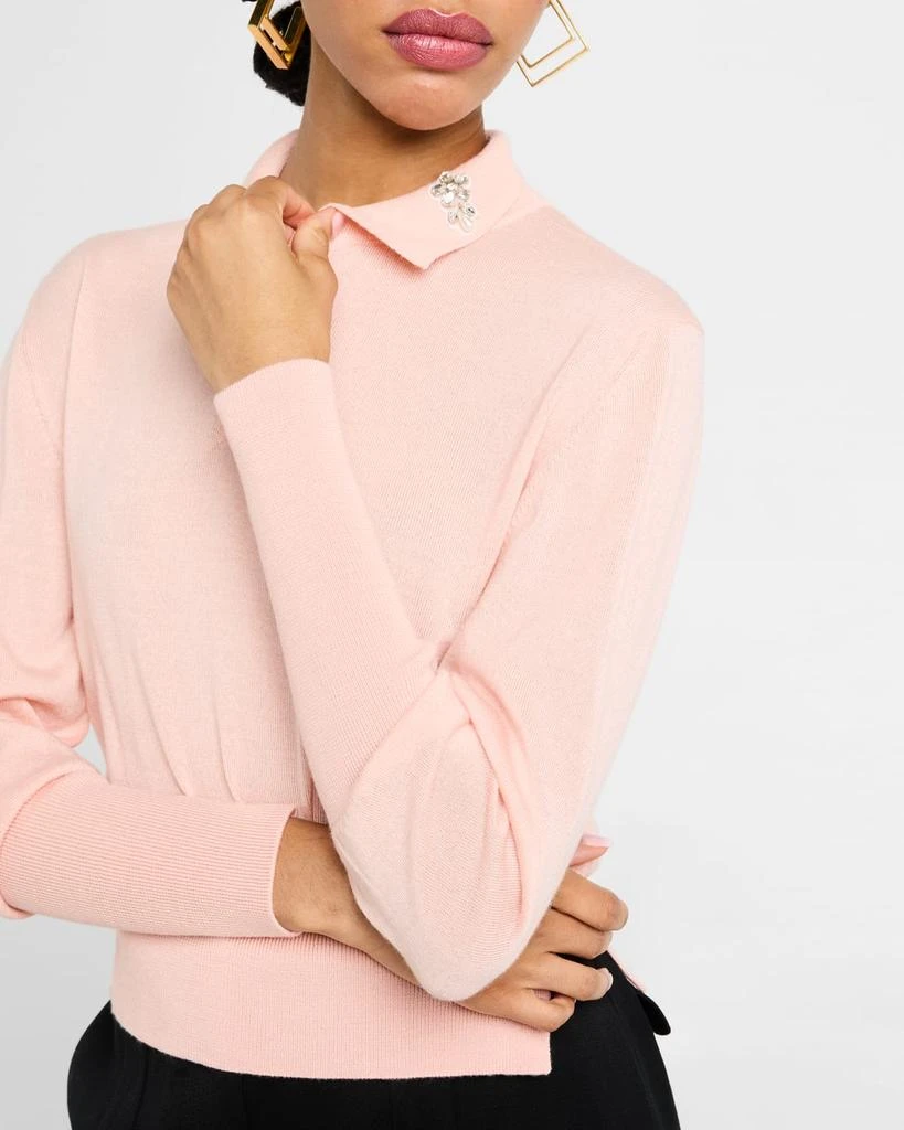 Simone Rocha Embellished Merino-Silk Knit Polo Sweater 5