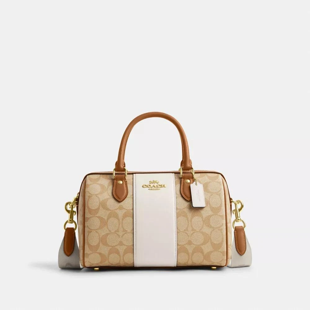 COACH® Rowan Satchel Bag In Signature Canvas With Stripe 1