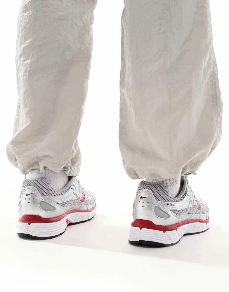 NIKE Nike P-6000 unisex trainers in metallic silver and red 3