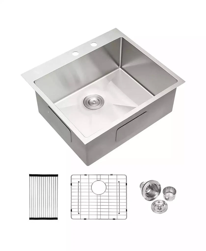 Flynama 25x22x10inch Stainless Steel Kitchen Sink Drop In Single Bowl 16 Gauge Deep Basin 8