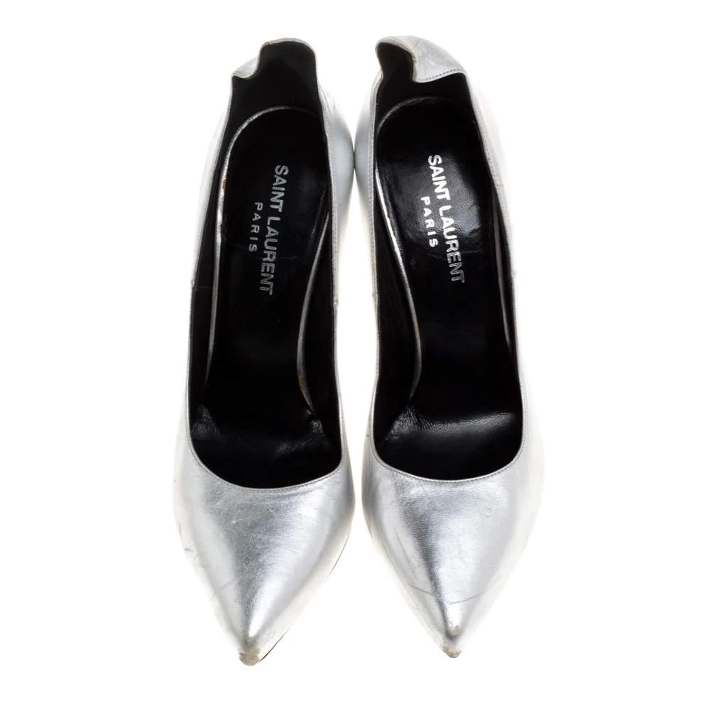 Yves Saint Laurent Saint Laurent Paris Silver Leather Thorn Pointed Toe Pumps Size 37 3