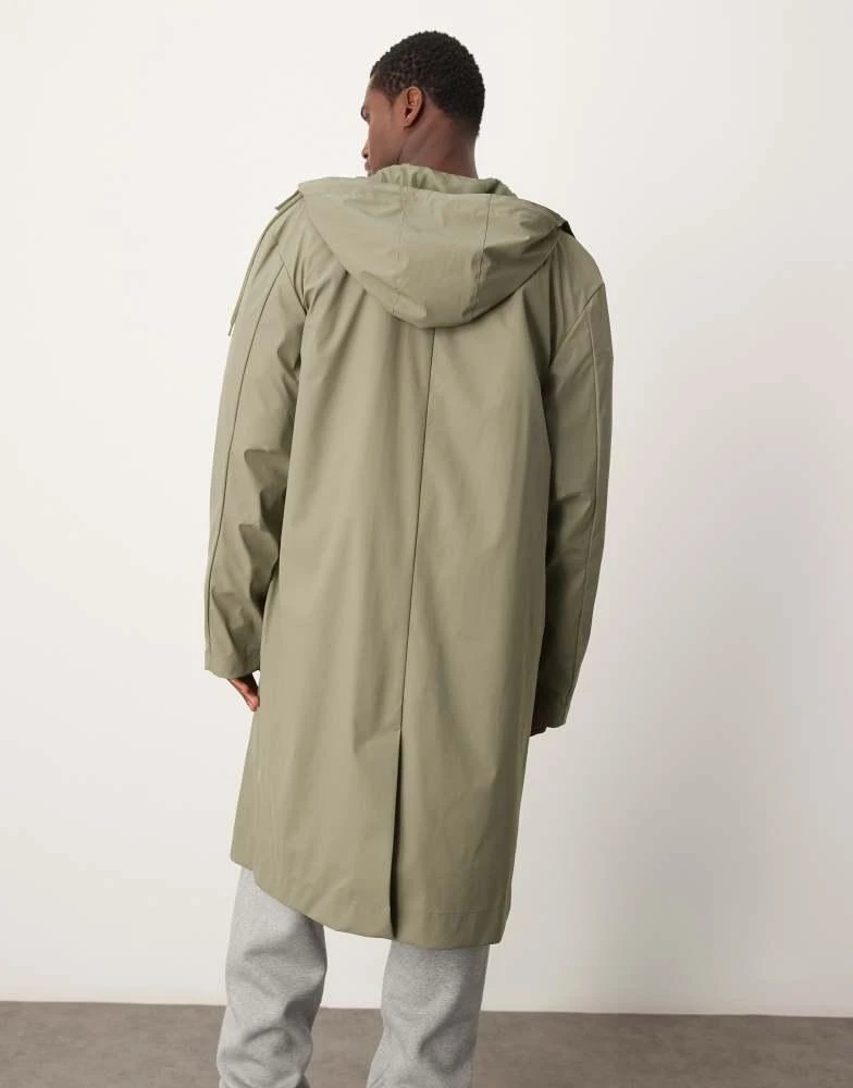ASOS ASOS DESIGN rubberised trench coat with hood in khaki 4