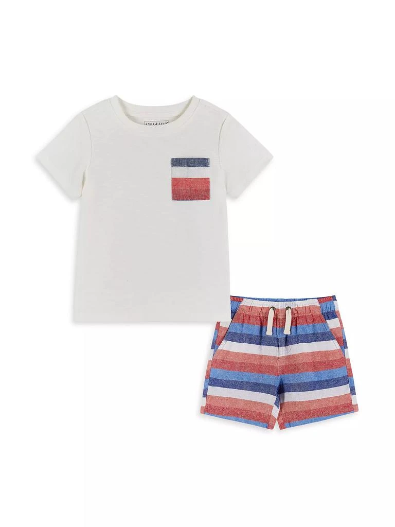 Andy & Evan Little Boy's & Boy's Striped Cotton T-Shirt & Linen-Blend Shorts Set 1