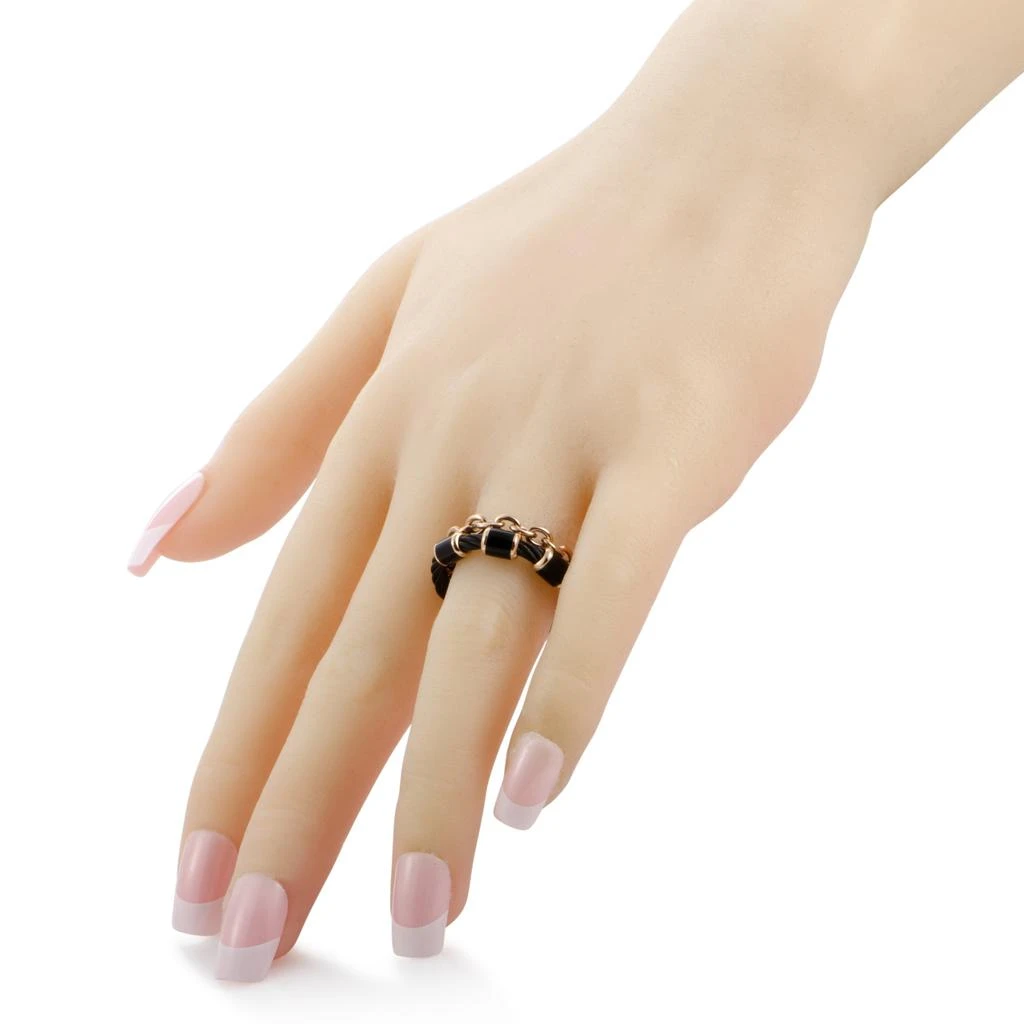 Charriol St. Tropez Stainless Steel Pink and Black PVD Black Enamel Cable and Chain Band Ring 4