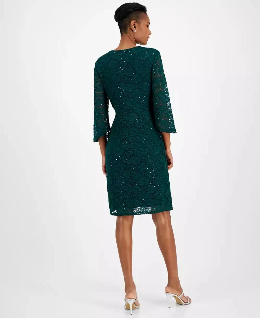 Connected Women's Sequin-Lace 3/4-Sleeve Faux-Wrap Dress 2
