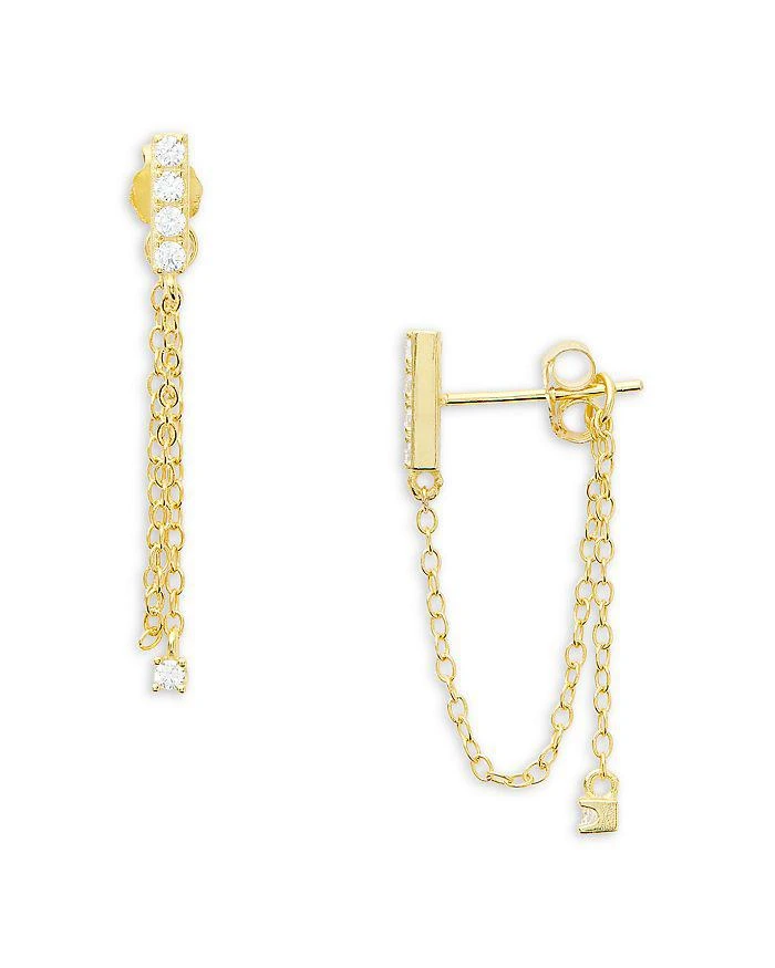 Shashi Cubic Zirconia Bar & Chain Front to Back Earrings 1