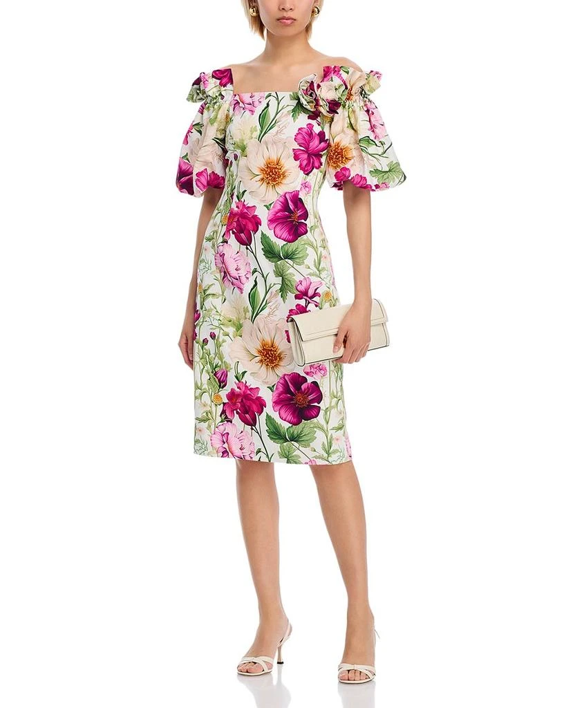 Teri Jon Off-the-Shoulder Cotton Floral Balloon Sleeve Dress 2