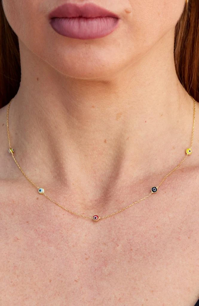 Savvy Cie Jewels 18K GOLD OVER STERLING SILVER MULTI COLOR EVIL EYE NECKLACE 2