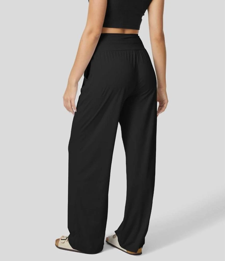 Halara High Waisted Drawstring Side Pocket Wide Leg Cool Touch Casual Pants In Black 3