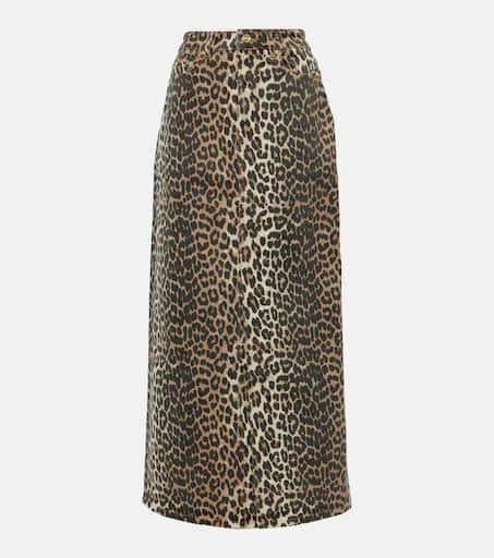 Ganni Leopard-print denim maxi skirt 1