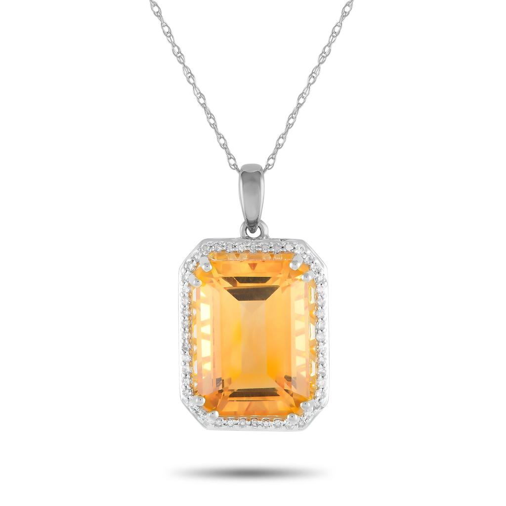 Non Branded 14K White Gold 0.20ct Diamond and Citrine Pendant Necklace PD4-15513WCIT