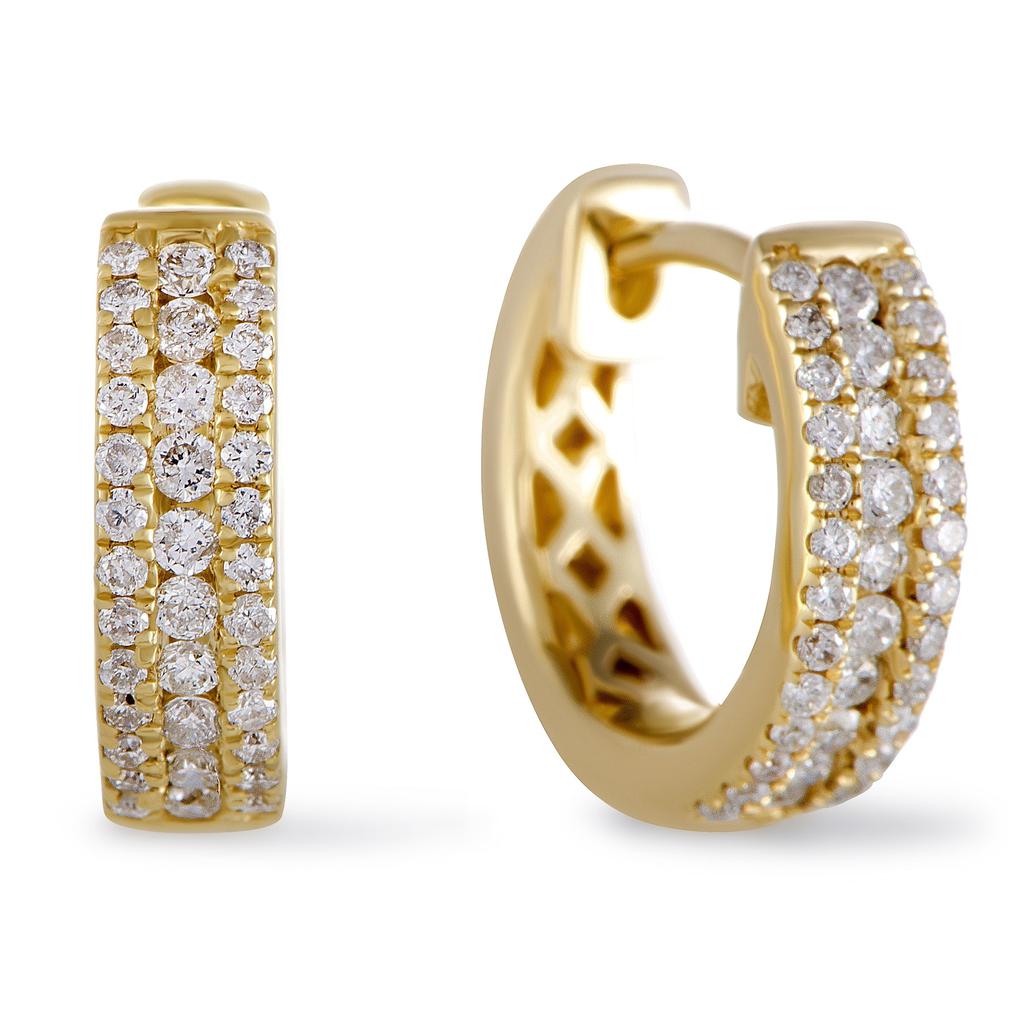 Non Branded 14K Yellow Gold 0.35 ct Diamond Small Hoop Huggies Earrings