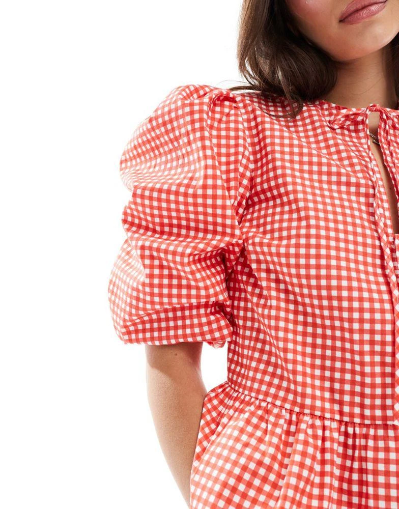 ASOS ASOS DESIGN cotton poplin tie front peplum blouse in red gingham 4