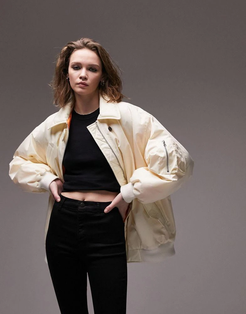 Topshop Topshop oversized collar bomber jacket in cream 4