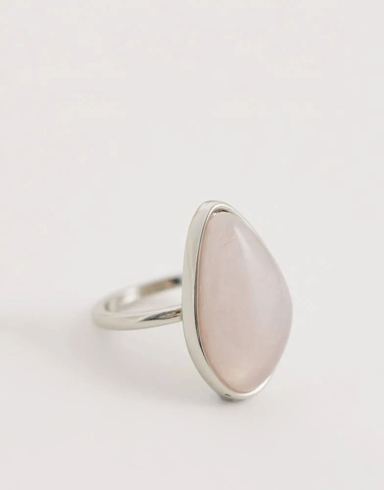 ASOS ASOS DESIGN large ring with real semi-precious rose quartz stone-setting in silver tone