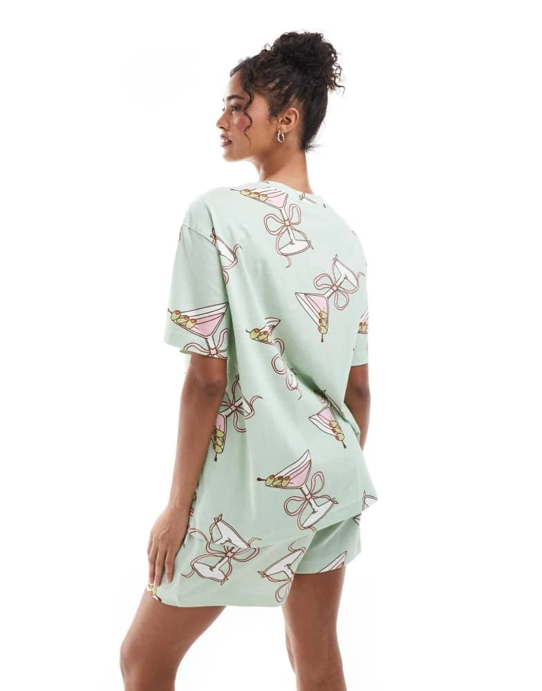 ASOS ASOS DESIGN cocktail glass oversized tee & short pyjama set in green 2