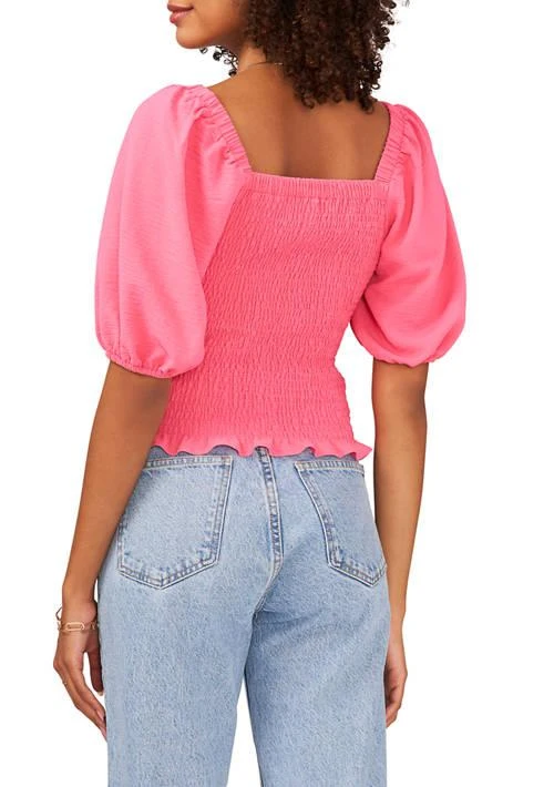 1. State Womens Puff Sleeve V Neck Smocked Top 2