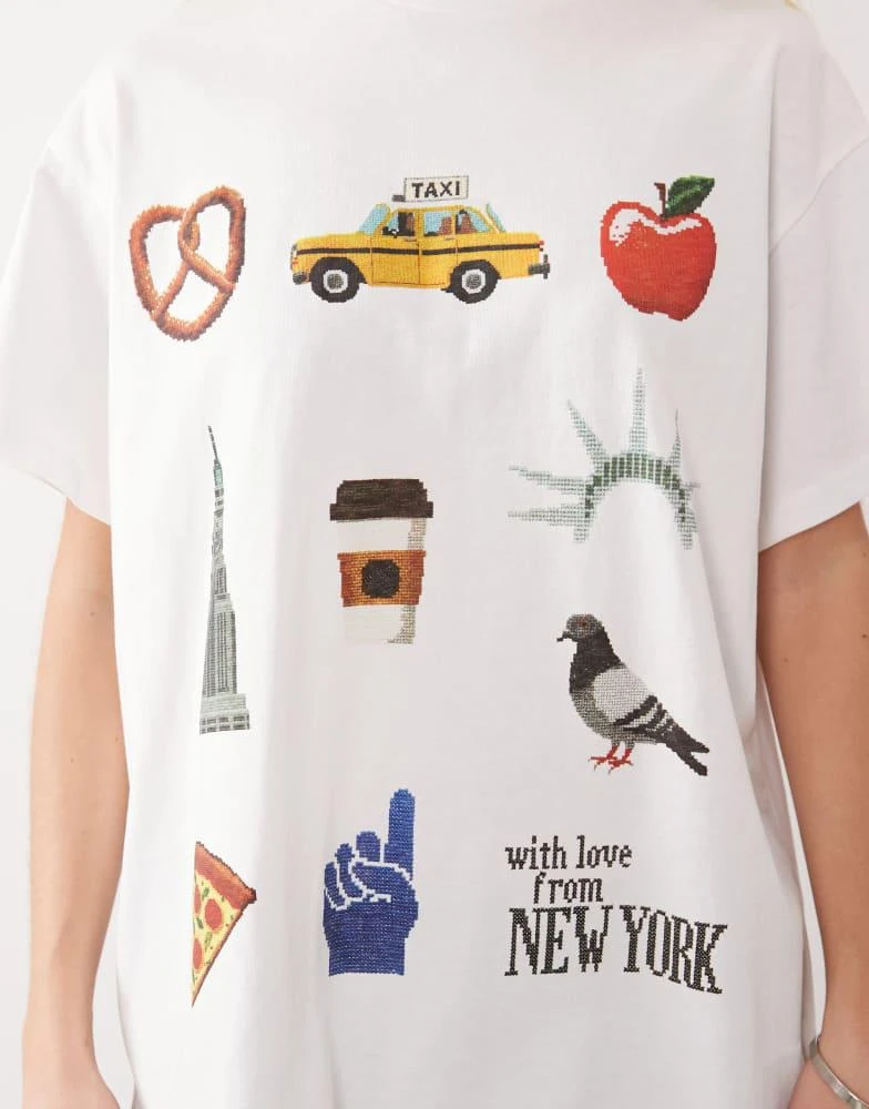 ASOS ASOS DESIGN short sleeve oversized top in white with New York print 3