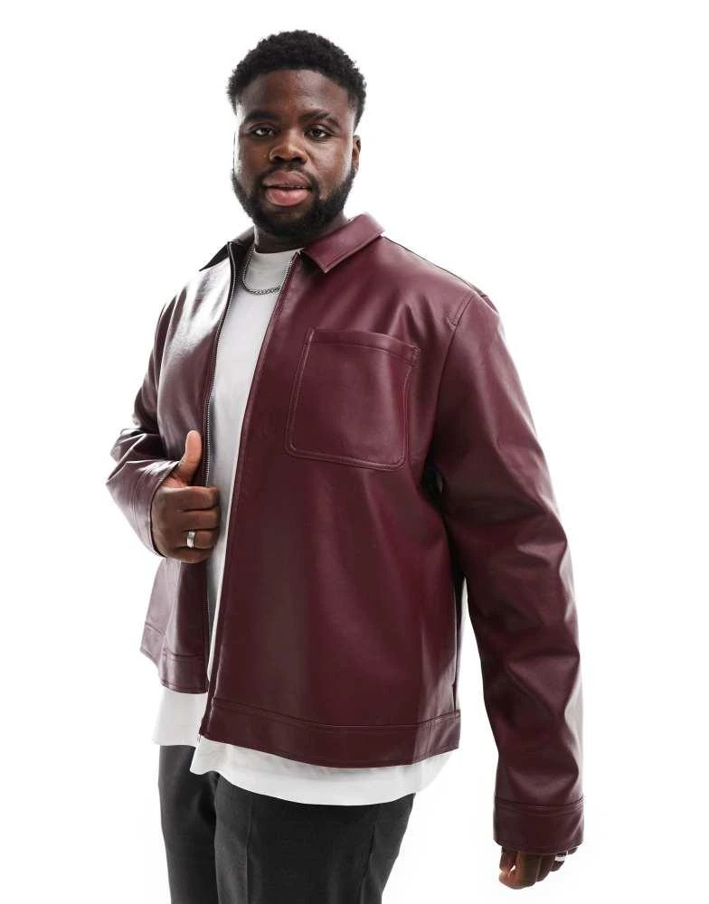 ASOS ASOS DESIGN faux leather harrington jacket in burgundy 2